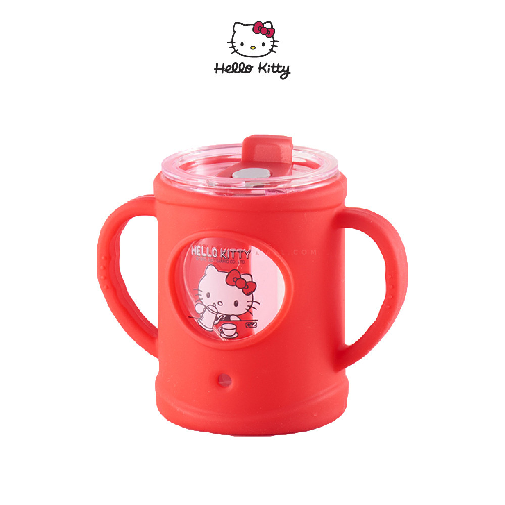 [Hello Kitty] Double Handle Glass Milk Cup Red